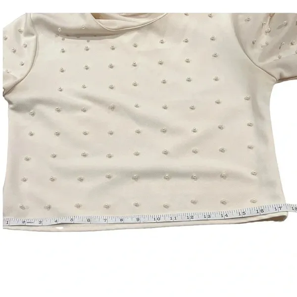 Snidel Cropped Top Pearl Appliqué Beige Size M - Image 8