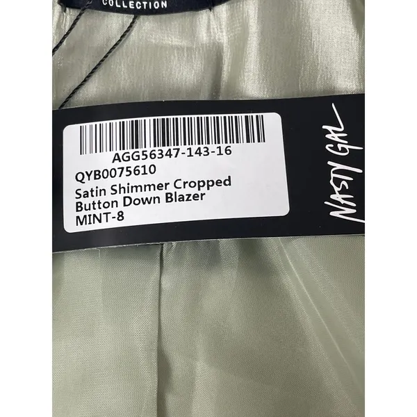 Nasty Gal Satin Cropped Blazer Size 4 Mint Shimmer New With Tag - Image 5
