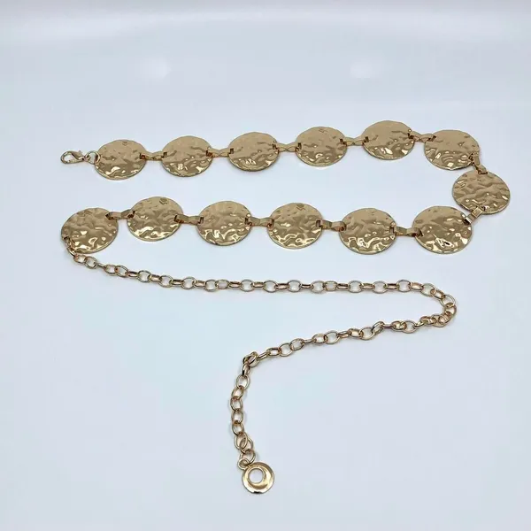 Y2K Boho Gold Hammered Disc Coin Chain Belt, Fits 24.5–42 Inches, X7GA1153 - Image 6