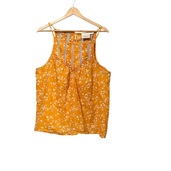 Maeve Anthropologie Orange Floral Lattice Ruffle Halter Top XL - Image 2
