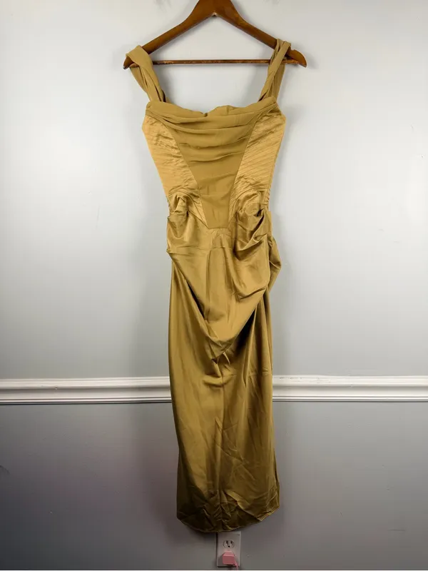 House of CB Natalya Olive Satin Corset Midi Dress size XS - Image 3
