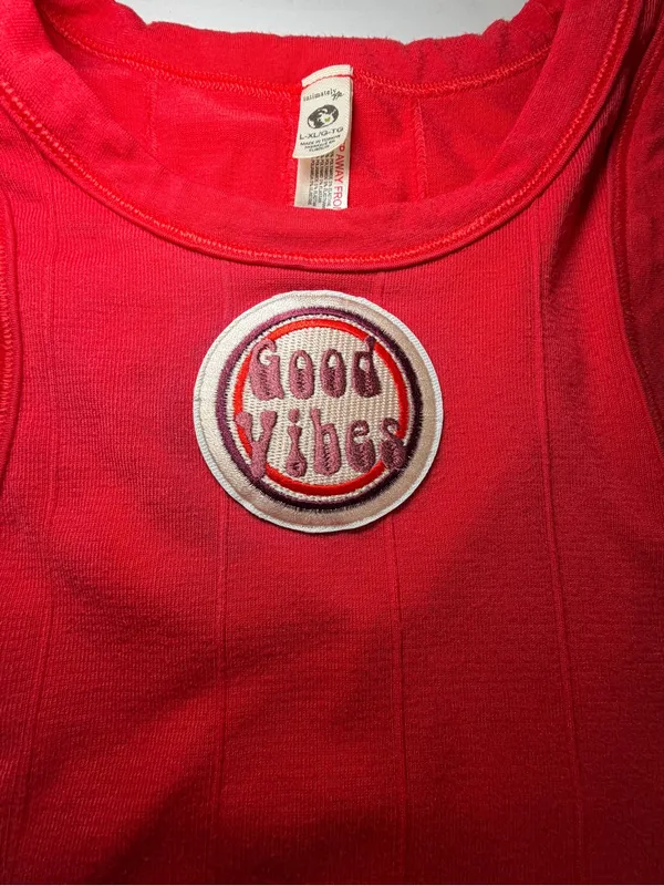 Intimately free people Red Ribbed Tank Top with Good Vibes Patch - Women - Image 3