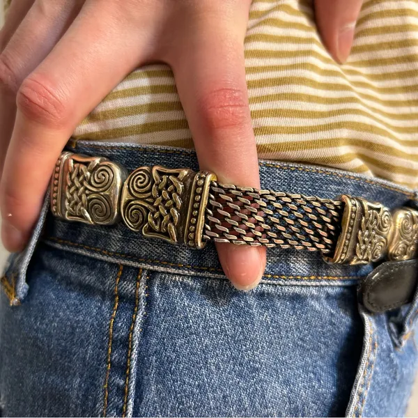 Black Brown Silver Metal Chain Link Ornate Dual Sided Belt Statement Festival - Image 9