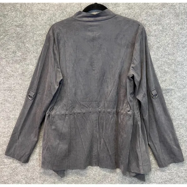 KUT FROM THE KLOTH Dianne Jacket Women Large Gray Faux Suede Drape Front Cinch‎ - Image 12