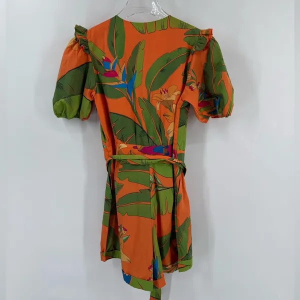 FARM RIO Orange Fresh Macaws Print Belted Romper Size‎ small - Image 4