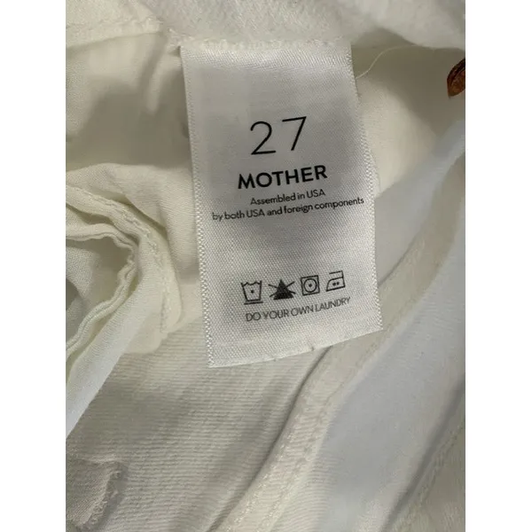 MOTHER The Tripper Ankle Fray Jeans White Distressed High Rise Button‎ Fly 27 - Image 4