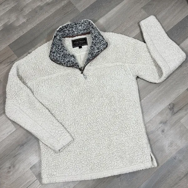 True Grit Faux Sherpa Jacket Women Small Beige Pullover Sherpa Quarter Zip Teddy - Image 13