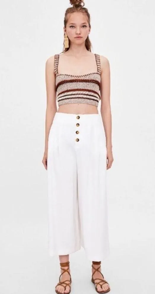 Zara Knit Crochet Crop Top Brown Tan Size S - Image 2