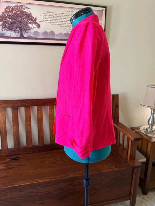NY Collection Pink One-Button Lined Blazer Jacket 3/4 Sleeve Size 14 - Image 2
