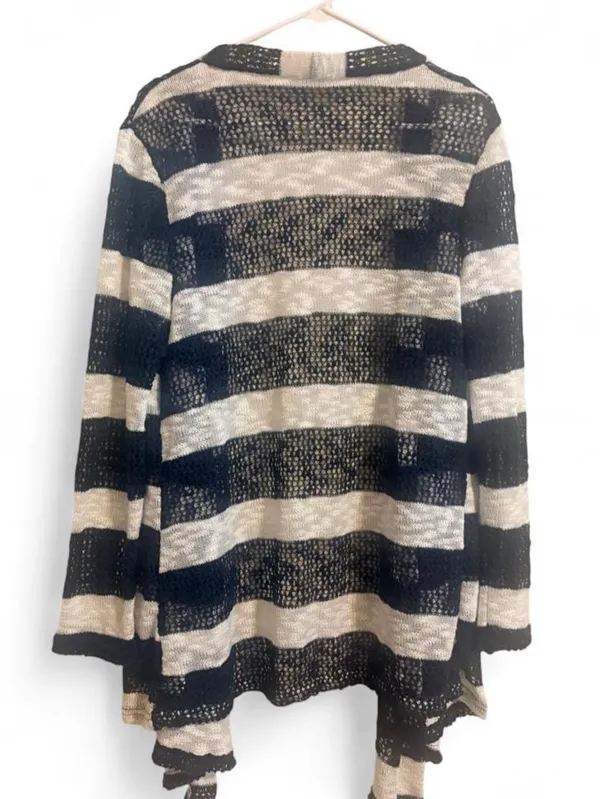 Retro Threads Open-Front Striped Women's Cardigan Sweater in Blue & Cream Sz L - Image 2