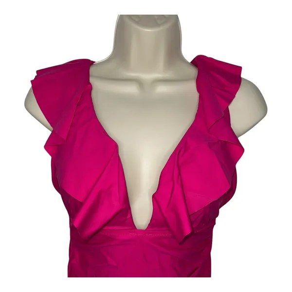 J. Crew Ruched Ruffle One Piece Swimsuit Pink NWT‎ Size 2 Colorful Bright Girly - Image 3