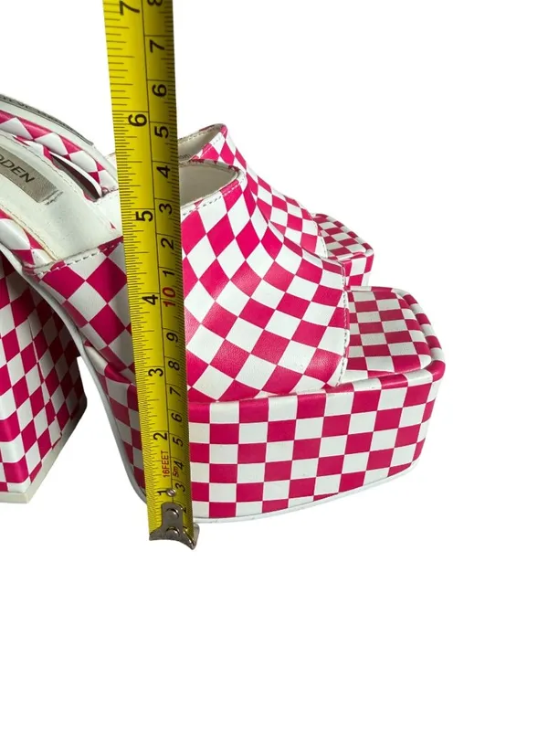 STEVE MADDEN Trixie Checkerboard Pink White Platform Sandals Heels Size 8 - Image 9