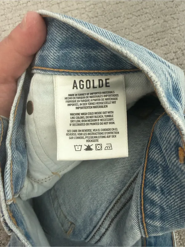 AGOLDE Parker Distressed Cutoff Denim Shorts Light Wash Raw Hem Women's 26 - Image 7