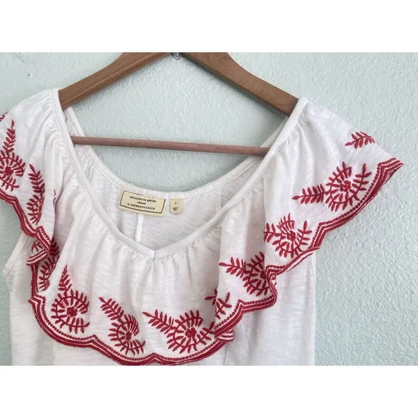 Anthropologie Moulinette Soeurs White/Red Julieta Ruffled Top Size S Boho Chic - Image 7