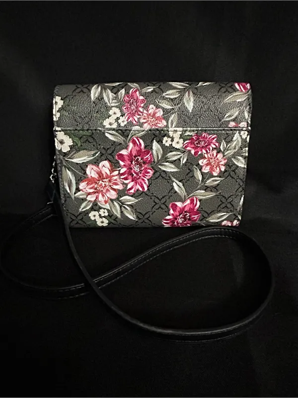 Nine West Black Floral Crossbody with Pink and Cream Blooms - Image 2