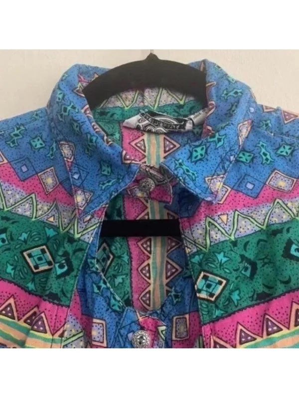 Rodeo Western Wear Bright Colored Southwestern Long Sleeve Button Down Shirt - Image 2