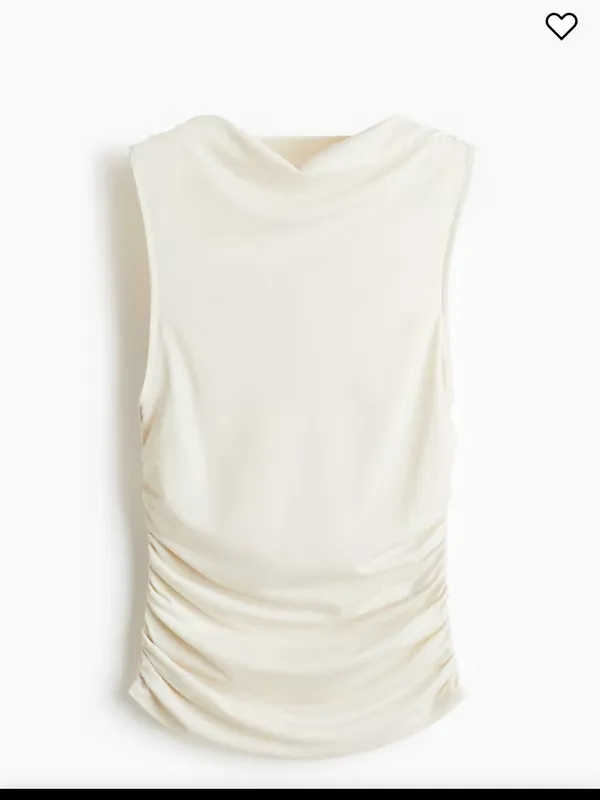 HM Divided Small White Draped Asymmetric Top Sleeveless Cowl Neck Ruched Blouse - Image 3