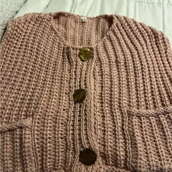Chunky Pink Knit Sweater Size L - Image 2