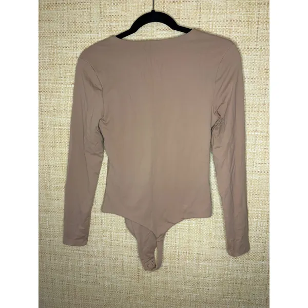 Nuuds Women Tan Long Sleeve Crew Neck Bodysuit Small Neutral Minimalist - Image 4