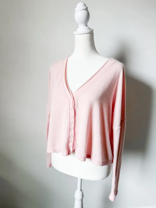 Urban Outfitters Cropped Soft Button Top - Image 5