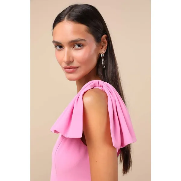 NWOT Lulus Simply Brilliant Pink One-Shoulder Bow Maxi Dress Bridesmaid Size M - Image 3
