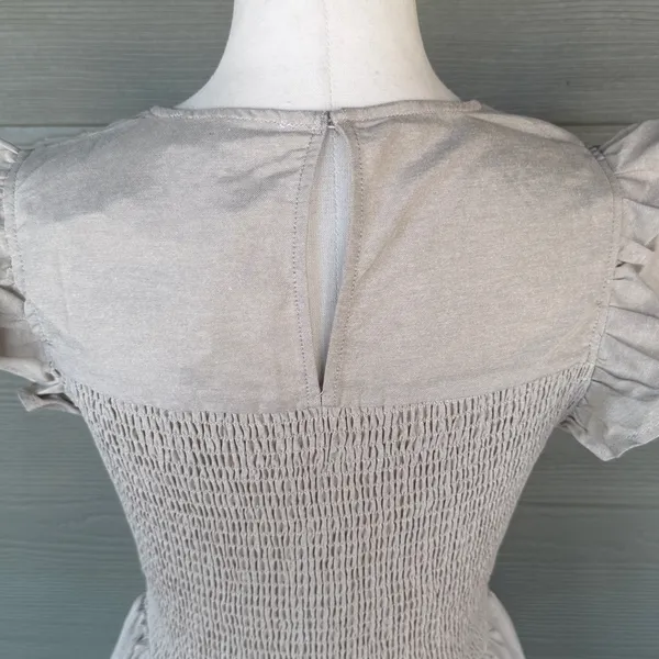 English Factory Beige Smocked Ruffle Sleeve Dress - Image 6
