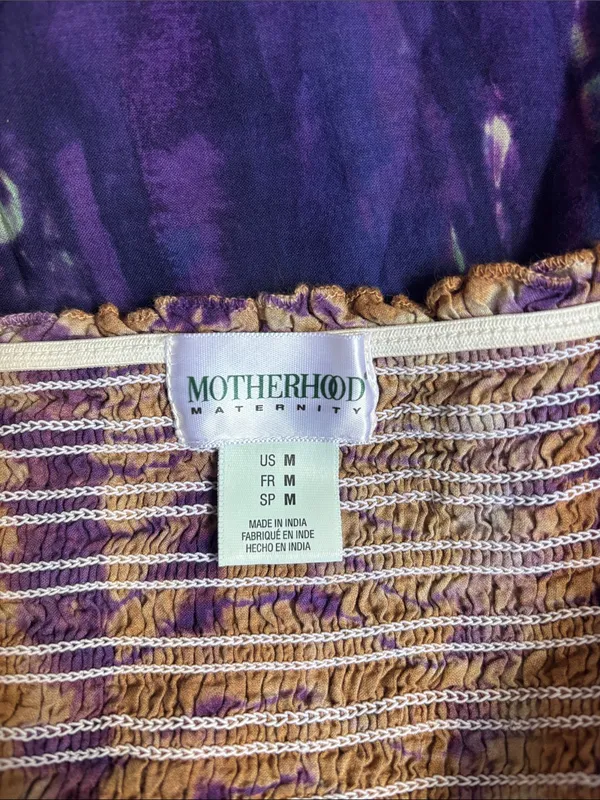 Motherhood Maternity Purple Teal Brown Tie-Dye Smocked Midi Dress - Image 2