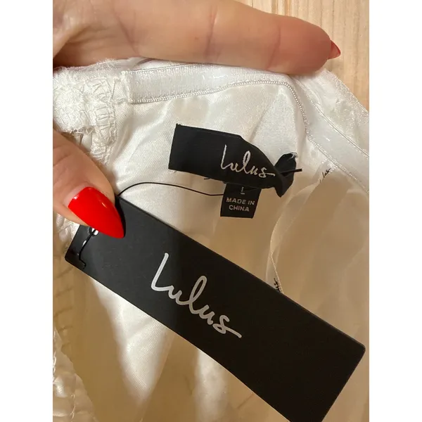 NWT Lulus Enviable Grace White Burnout Strapless Belted Midi Dress Wedding Sz L - Image 7