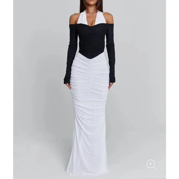 Outcast Maxi Dress Halter Tahiti Size S Black White - Image 8