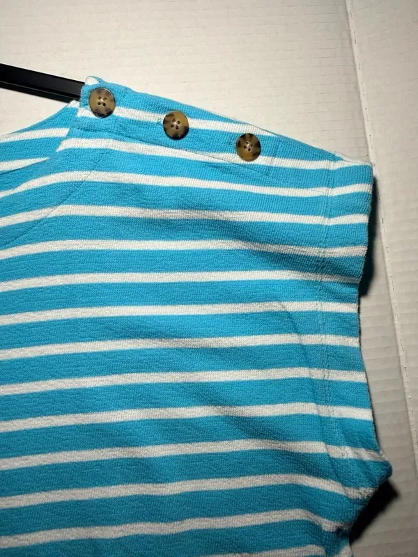 J.Jill Striped Top Size M Blue White Button Shoulder Tee - Image 5