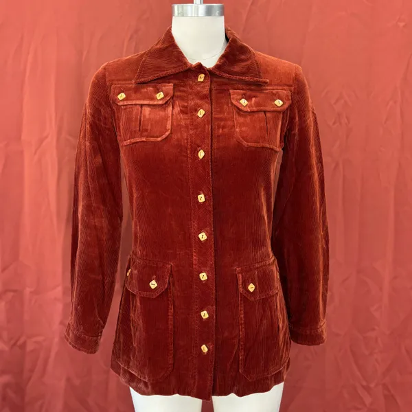 Vintage 70s Rust Corduroy Safari Field Jacket - Image 5