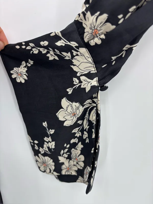 Free People Black Floral Open-Back Long-Sleeve Mini Dress - Image 5