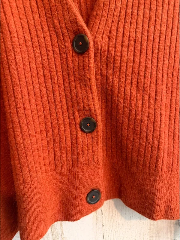 Madewell XS Burnt Orange Merino Wool Alpaca Ribbed Button Cardigan - Image 5