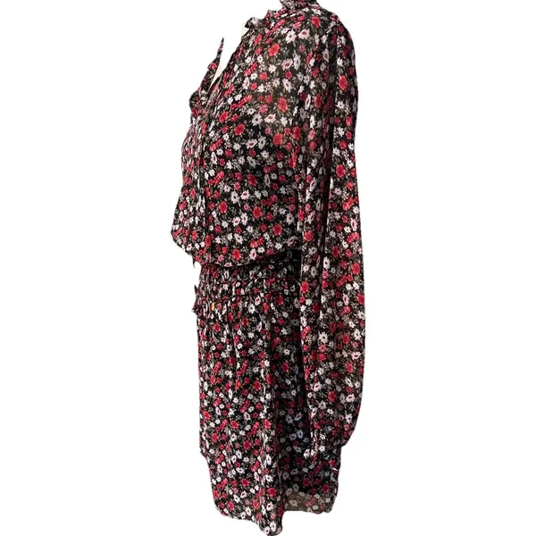Socialite Floral Chiffon Mini Dress XS Red Black Long Sleeve Smocked Waist NWT - Image 4