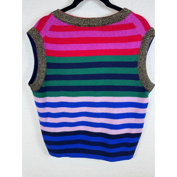 Boden Olivia Merino Tank‎ Women Size S Striped Metallic Dopamine Sweater Vest - Image 4