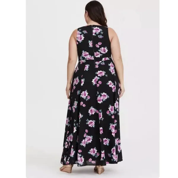 Torrid Black Pink Floral Georgette Sleeveless‎ Maxi Dress Size 16 - Image 4