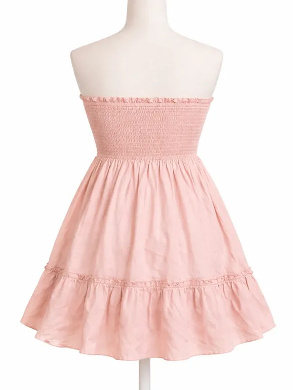 Amazon Coral Strapless Tie-Front Ruffle Mini Dress - Image 4