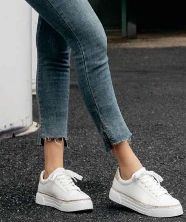 SheIn White Platform Lace Up Fashion Sneakers - Image 4