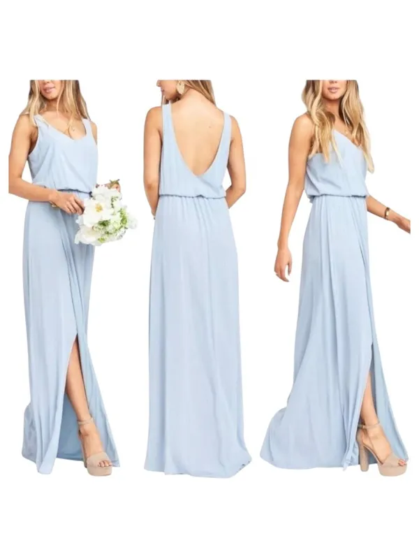 Show Me Your MuMu Dress‎ Women Medium Steel Blue Chiffon Kendall Side Slit Maxi - Image 2