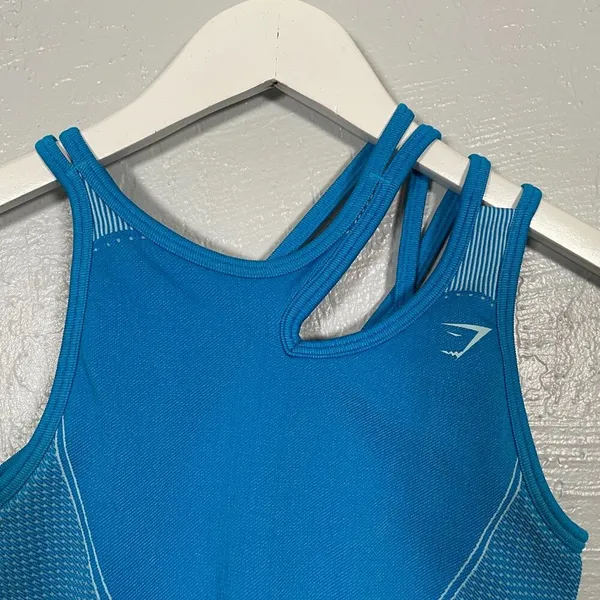 Gymshark Women M Blue Ultra Seamless Sports Bra Strappy Stretch Gym Athletic - Image 3
