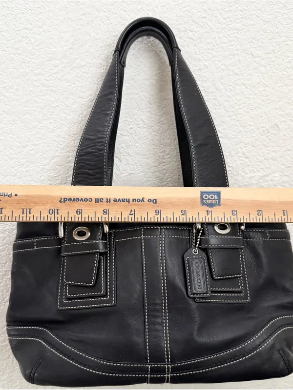 Vintage Y2K COACH F10911 Soho Carryall Satchel Black Leather Contrast Stitching - Image 9