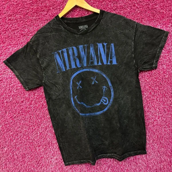Nirvana Never Mind Smiley Face Grunge Mineral wash Tshirt size Large - Image 3
