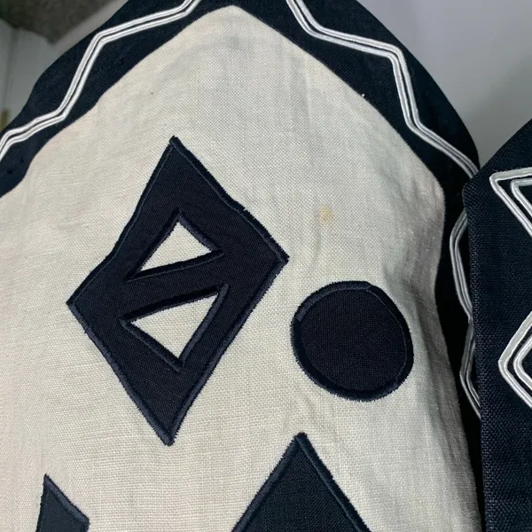 Vintage Geometric Vest Cream Black Sz 10 Lined ? Linen - Image 6