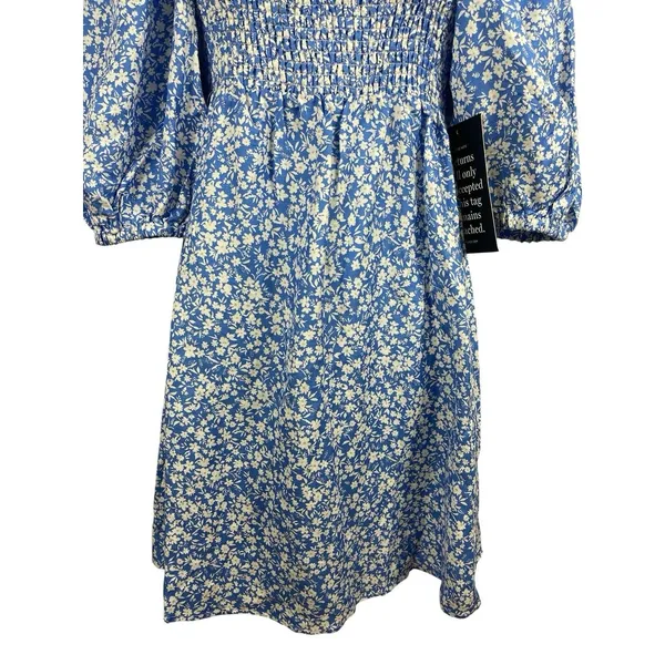 Tuckernuck x Cameron Eubanks Wimberly Blue Floral Linen Blend Smocked Dress NWT - Image 3