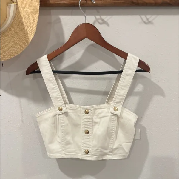 Michael Kors Women's Cream Cropped Button-Front Tank Top size‎ Small - Image 5