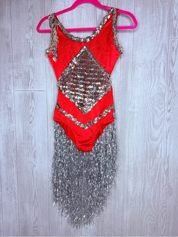 Vintage handmade body suit concert festival wear with tinsel fringe handmade sm - Image 2