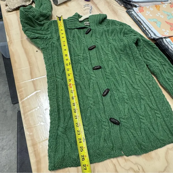 Vintage Aran Crafts Merino Wool Cable‎ Knit Button Cardigan Sweater Green XS - Image 10