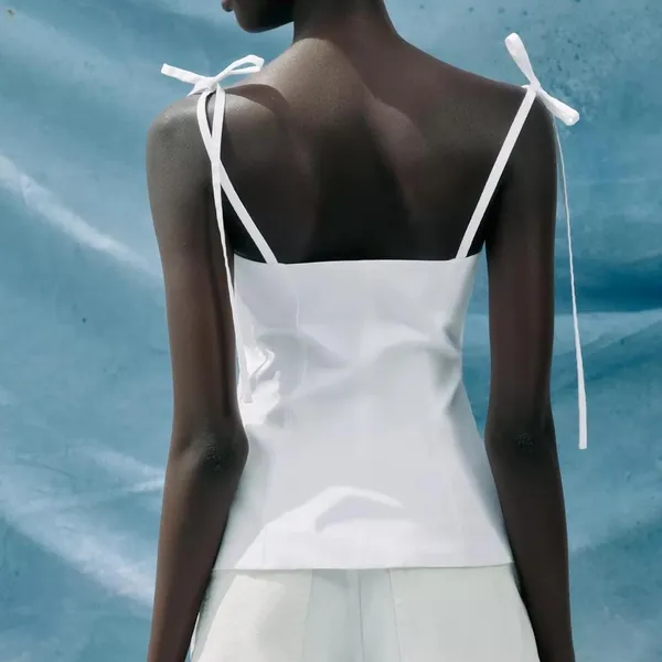Zara white fitted tie top - Image 3