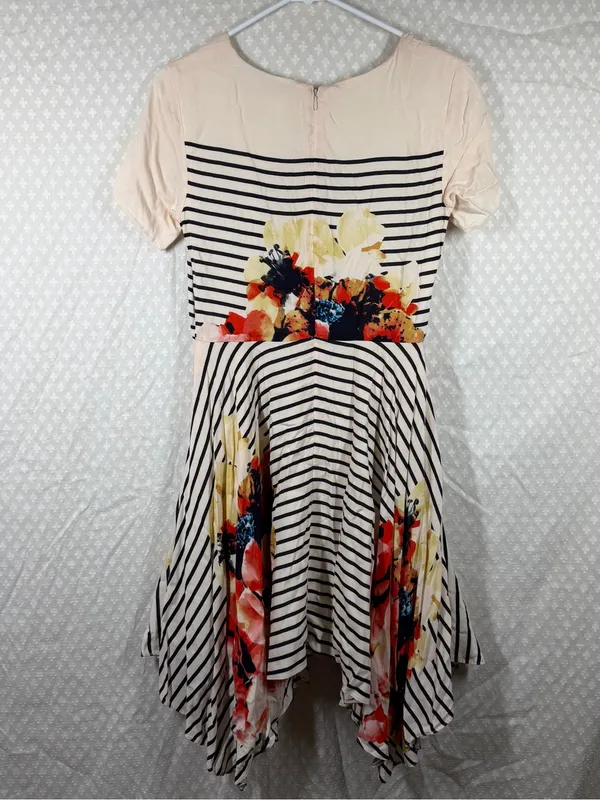 Anthropologie Corey Lynn‎ Calter Cream Black Floral Striped Verna Swing Dress - Image 5