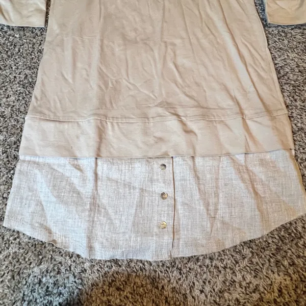 LA Relaxed Tunic Dress‎ Small Beige Tencel Organic Cotton Linen Mixed Media USA - Image 3